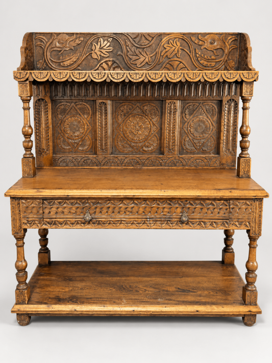 Antique Carved Oak Sideboard Buffet Server Cabinet Console Table