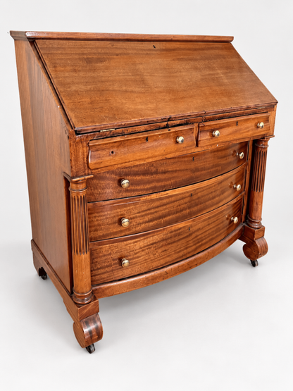 Antique Bow Front Secretary Desk Mahogany Wood Fluted Columns