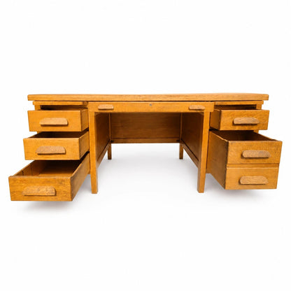 Antique Oak Executive Desk Tiger Oak Wood Pedestal Writing Desk Vintage Office