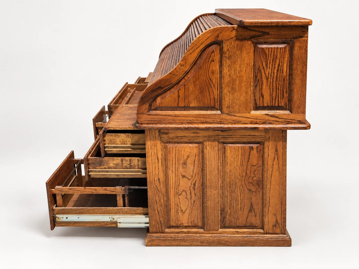 The Barn Furniture Solid Oak Roll Top Desk Vintage Executive Desk S Curve