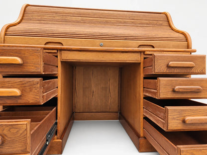 Vintage Oak Roll Top Desk Executive Secretary Writing Office Golden Brown