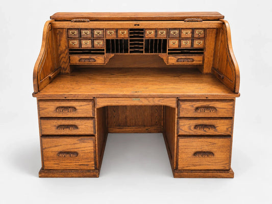 The Barn Furniture Solid Oak Roll Top Desk Vintage Executive Desk S Curve