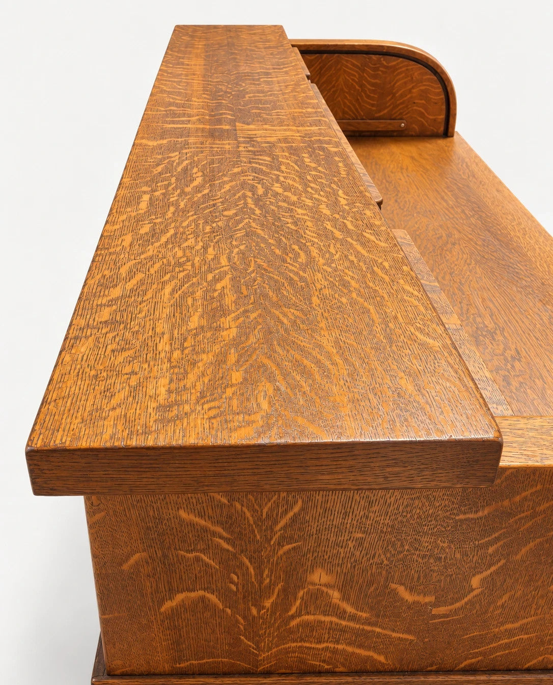 Large Antique Tiger Oak Roll Top Desk Executive Office Tambour Golden Brown Home