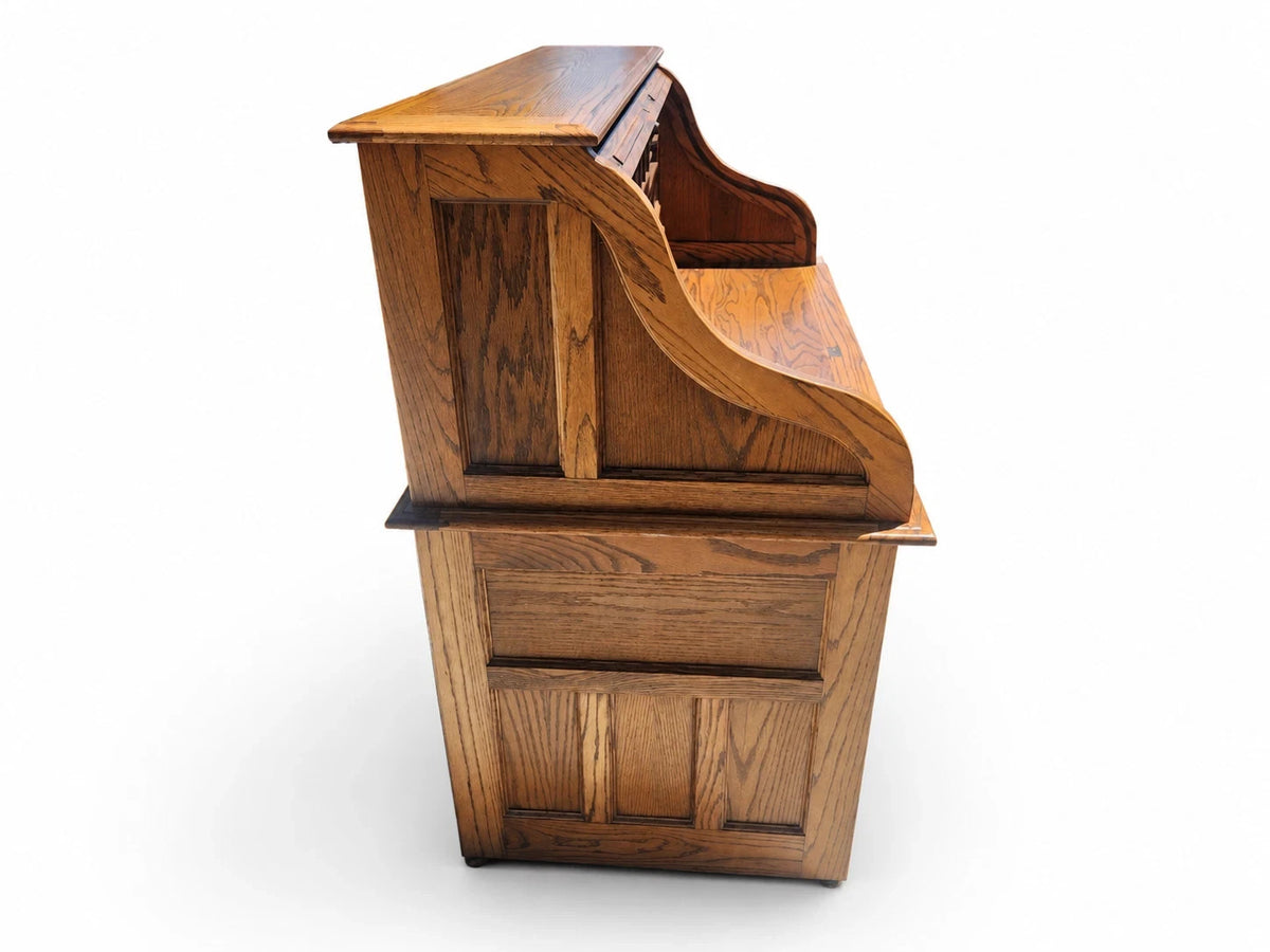 Vintage Oak Roll Top Desk Antique Mission Style Double Pedestal Wooden Executive