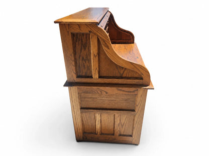 Vintage Oak Roll Top Desk Antique Mission Style Double Pedestal Wooden Executive