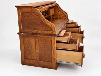 Russell's Vintage Solid Oak Roll Top Desk Traditional Writing Desk S Curve