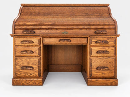 Russell's Vintage Solid Oak Roll Top Desk Traditional Writing Desk S Curve