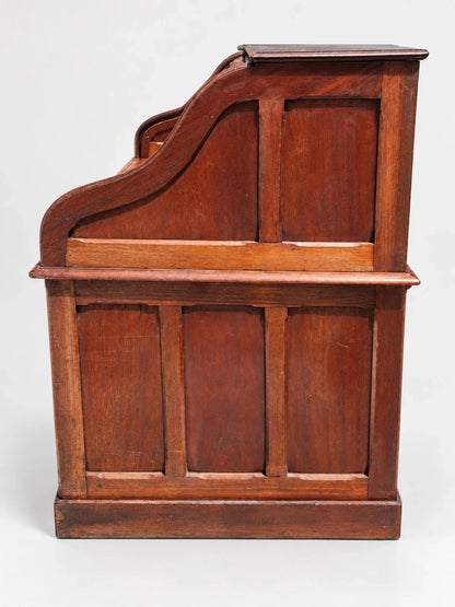 Antique Victorian Roll Top Desk Executive Wood Brass Reddish Brown S Curve