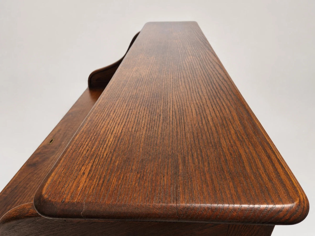 Antique Oak S-Curve Roll Top Desk Mission Arts & Crafts Executive Pedestal Desk