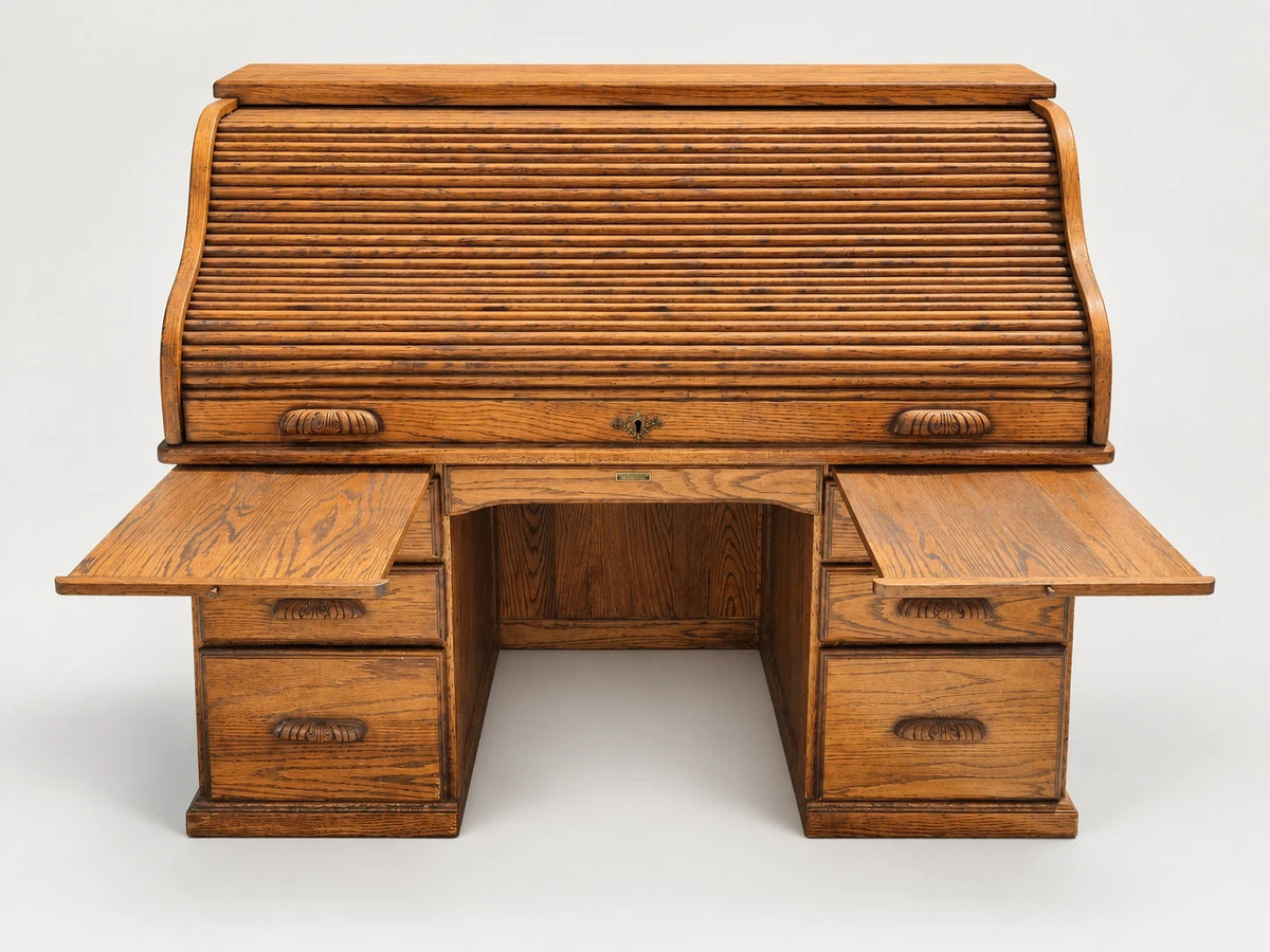 The Barn Furniture Solid Oak Roll Top Desk Vintage Executive Desk S Curve