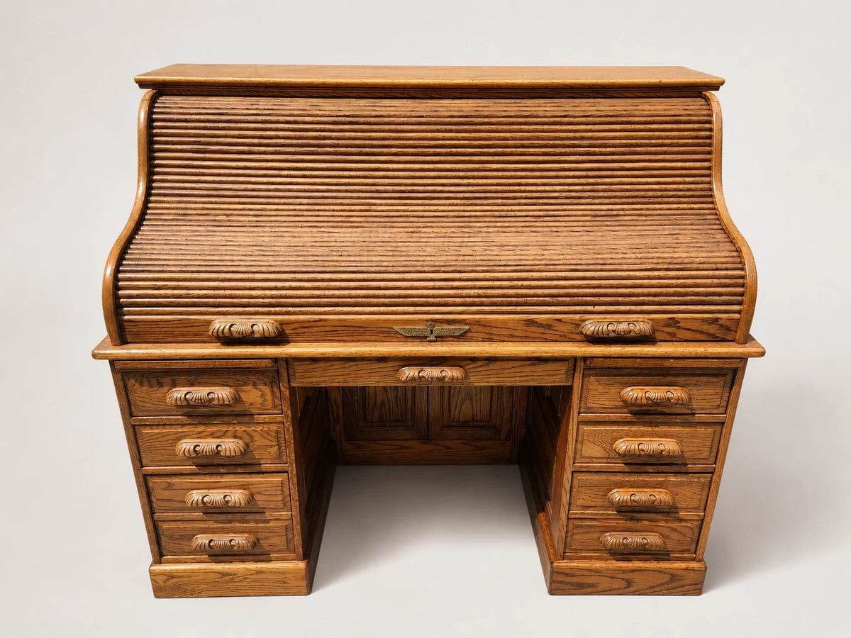 Vintage Oak S-Curve Roll Top Desk Golden Oak Office Home Great Condition