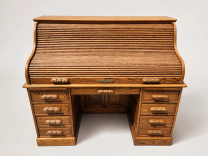 Vintage Oak S-Curve Roll Top Desk Golden Oak Office Home Great Condition
