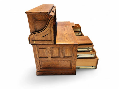 Winners Only Oak Roll Top Desk w/ Organizer Drawers & Pull-Out Slides – Solid