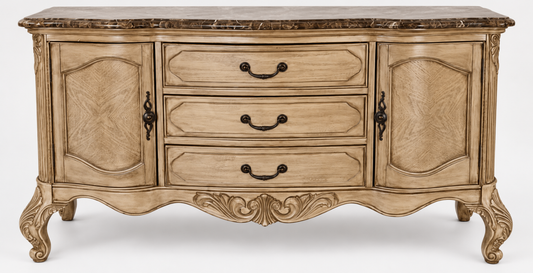 Michael Amini French Provincial Sideboard Buffet Dresser Marble Top Carved Wood