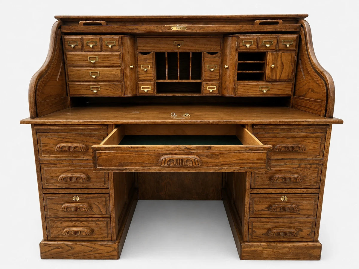 Vintage Oak Roll Top Desk Secretary Victorian Executive Office Vintage Furniture