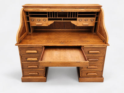 Vintage Oak Roll Top Desk Executive Secretary Writing Office Golden Brown