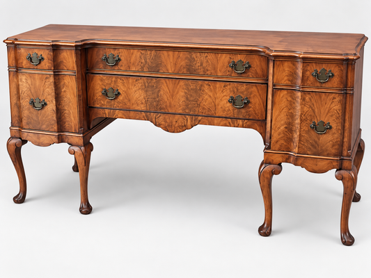 Antique Queen Anne Style Sideboard Buffet Burl Wood Cabriole Legs