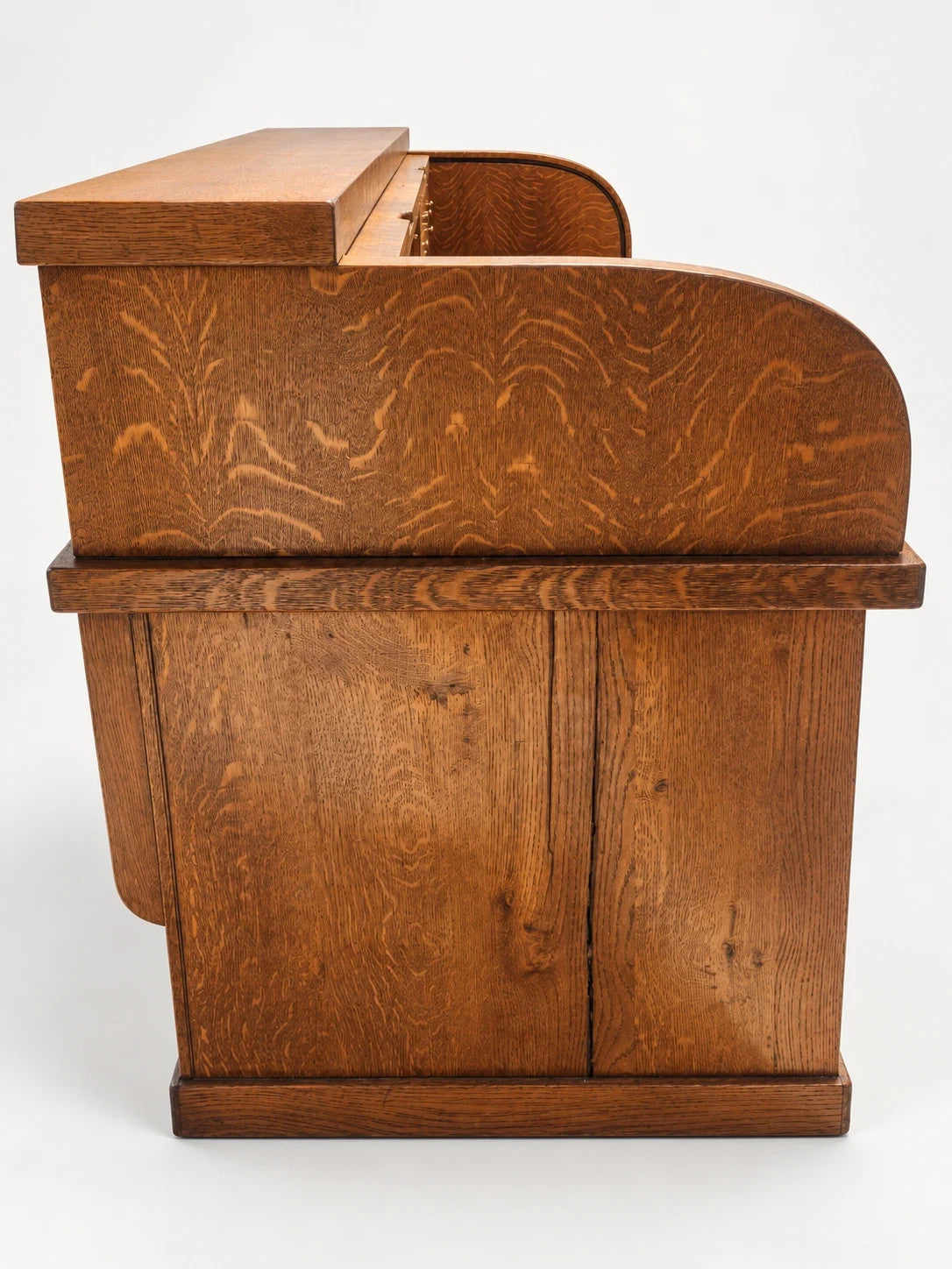 Large Antique Tiger Oak Roll Top Desk Executive Office Tambour Golden Brown Home