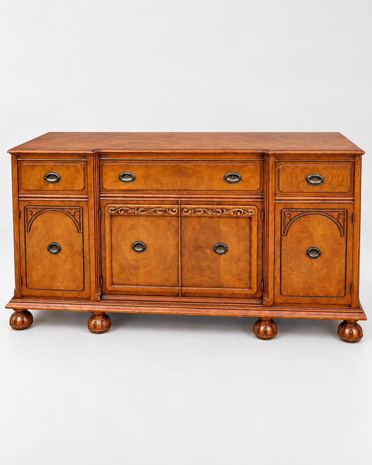 Vintage Traditional Sideboard Buffet Wood Carved Details Ornate Hardware