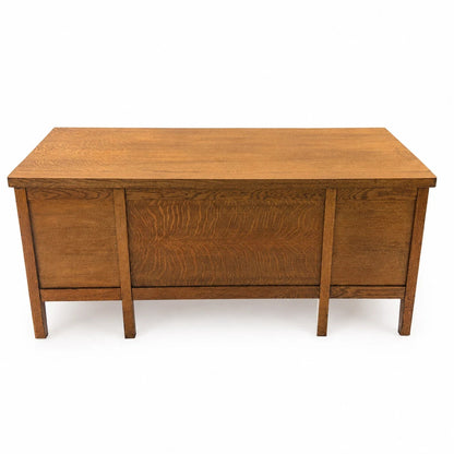 Antique Oak Executive Desk Tiger Oak Wood Pedestal Writing Desk Vintage Office
