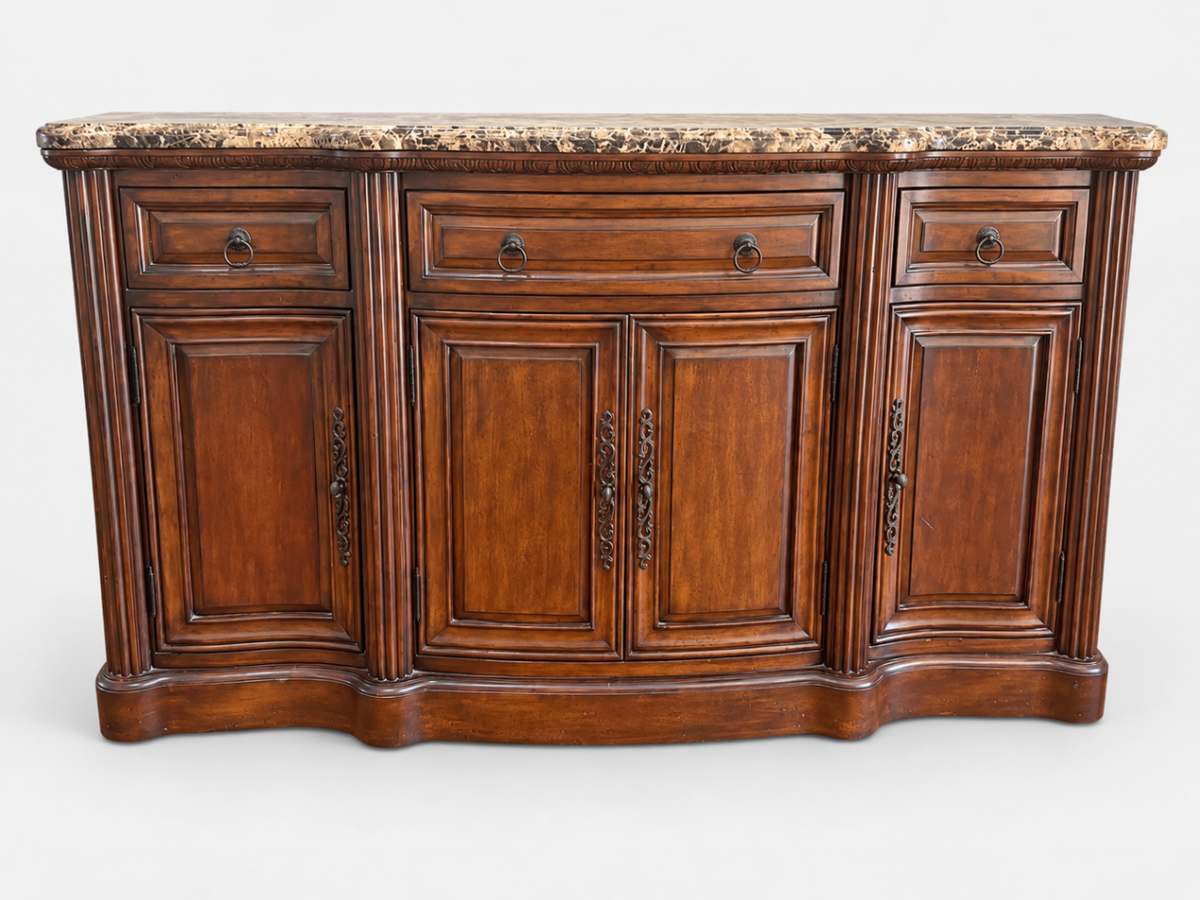 Elegant Traditional Wood Sideboard Buffet Server Cabinet with Marble Top &