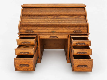 Russell's Vintage Solid Oak Roll Top Desk Traditional Writing Desk S Curve