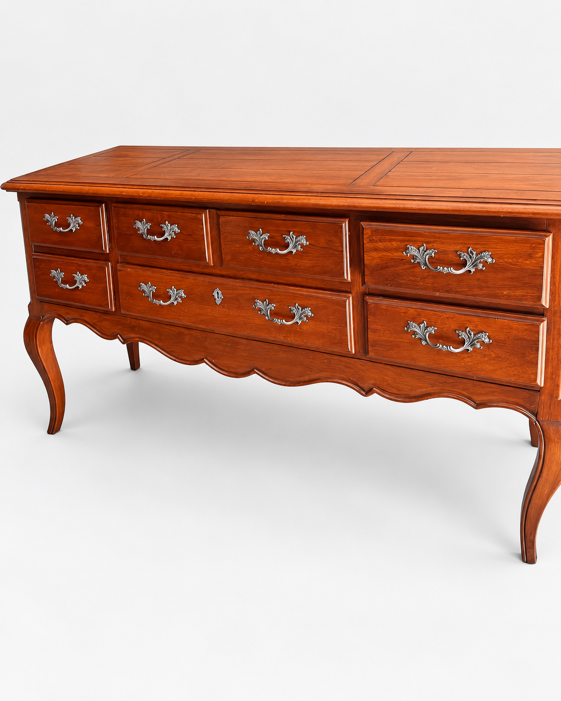 Antique French Provincial Sideboard Buffet Cherry Wood 7 Drawers Ornate