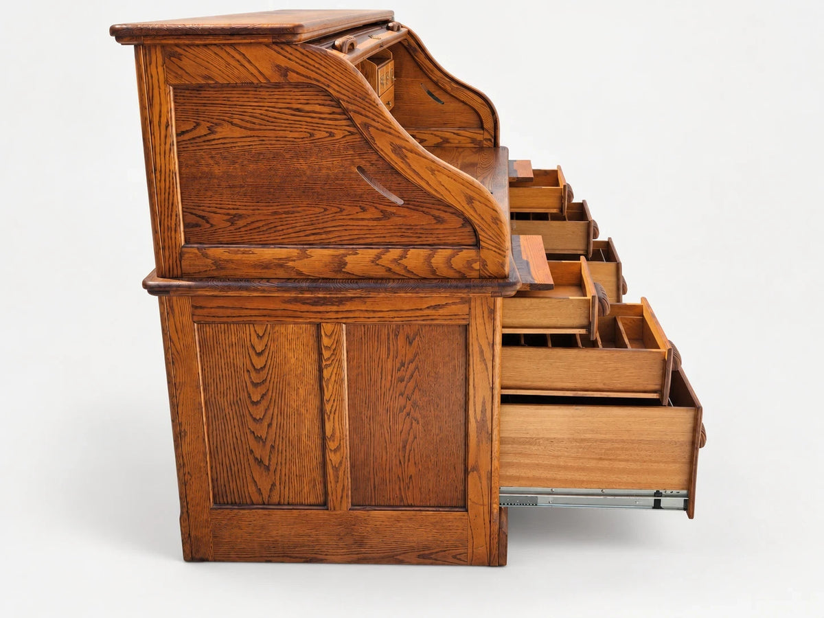 Russell's Vintage Solid Oak Roll Top Desk Traditional Writing Desk S Curve