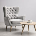 Chic Grey Tufted Armchair with Natural Wood Legs - Great Condition!
