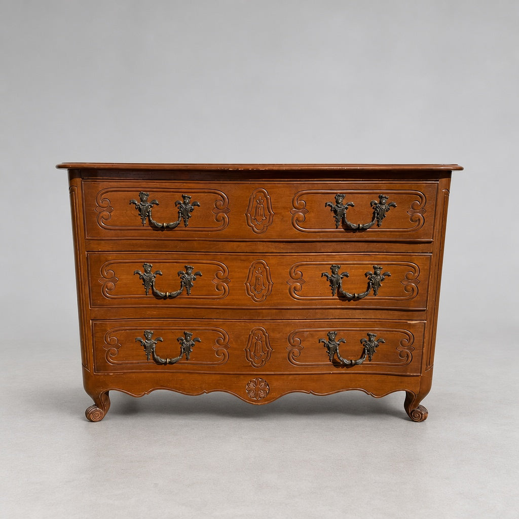 Antique Louis XV Style Solid Wood Dresser Chest - 3 Drawers