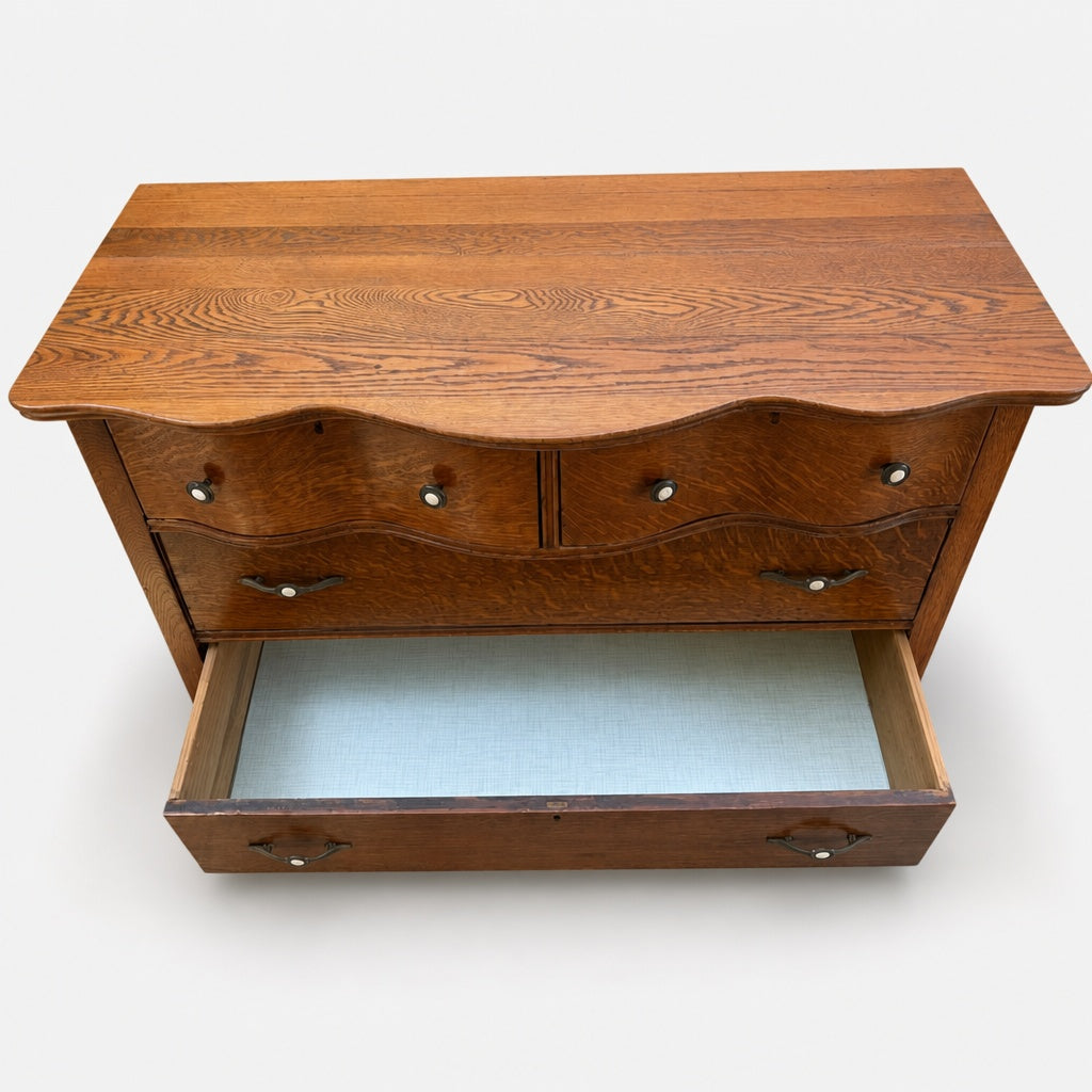 Antique Tiger Oak Serpentine Dresser