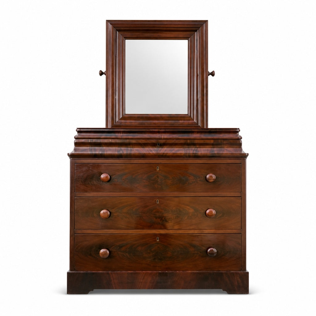 Ornate Mahogany Dresser with Mirror, Vintage Victorian Style, Brown