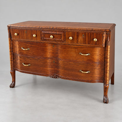 Antique Mahogany Bowfront Dresser with Brass Hardware for Bedroom