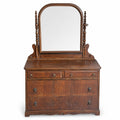 Antique Wooden Dresser with Mirror, Victorian Style, Dark Brown Finish