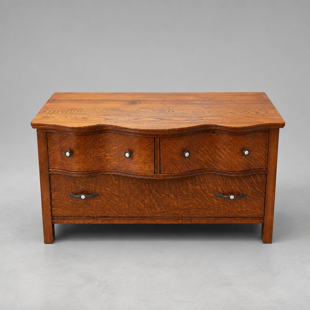 Arts & Crafts Oak Highboy Dresser with 3 Drawers - Vintage Charm