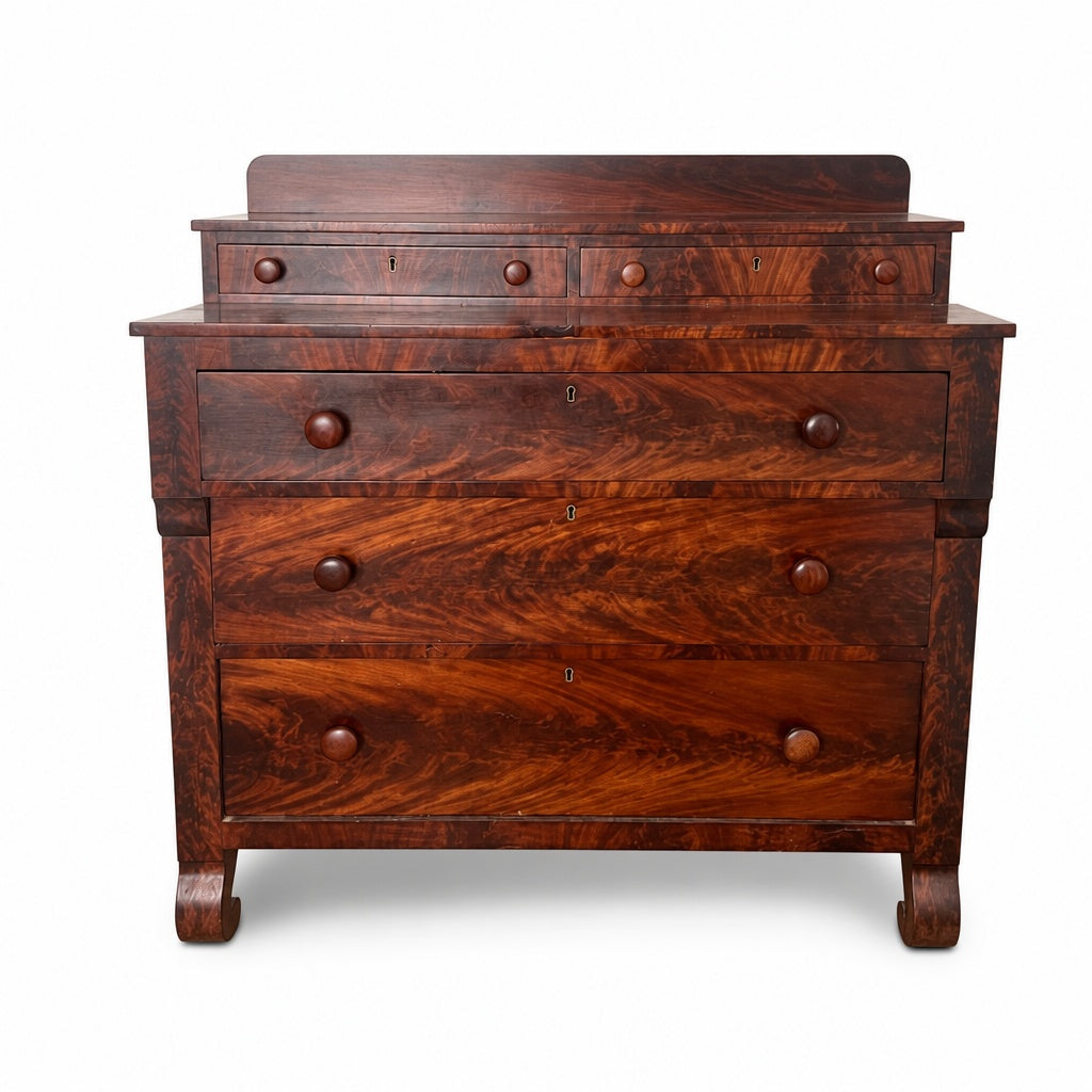 Antique Wooden Dresser with Mirror, Victorian Style, Dark Brown Finish