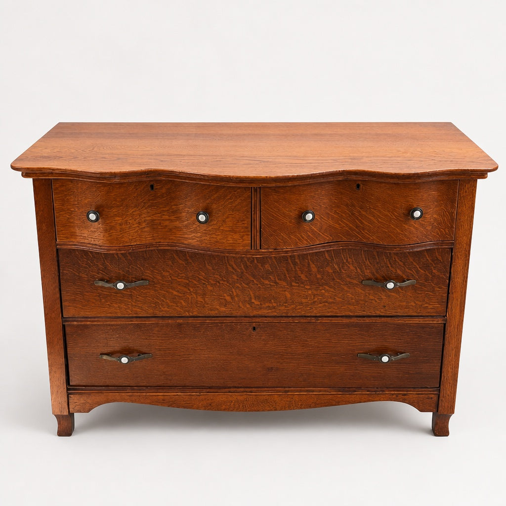 Antique Tiger Oak Serpentine Dresser
