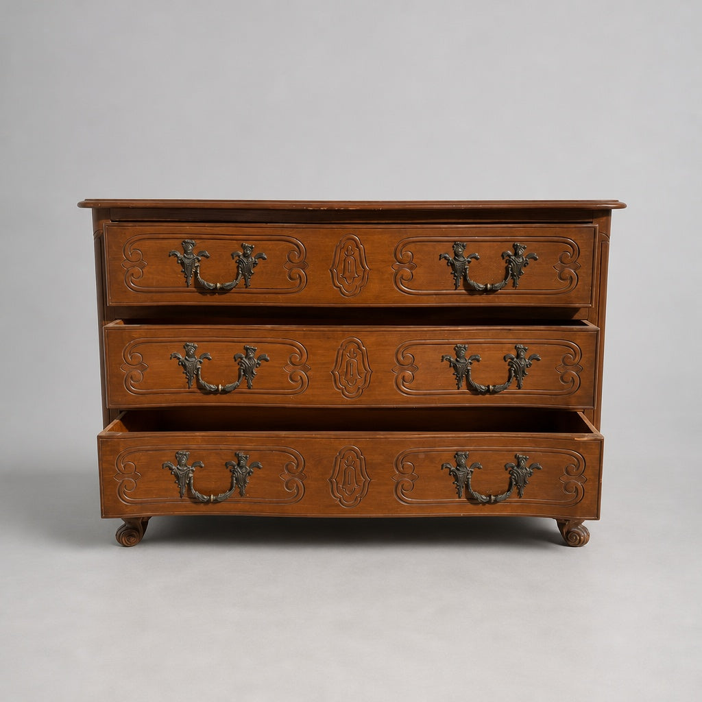 Antique Louis XV Style Solid Wood Dresser Chest - 3 Drawers