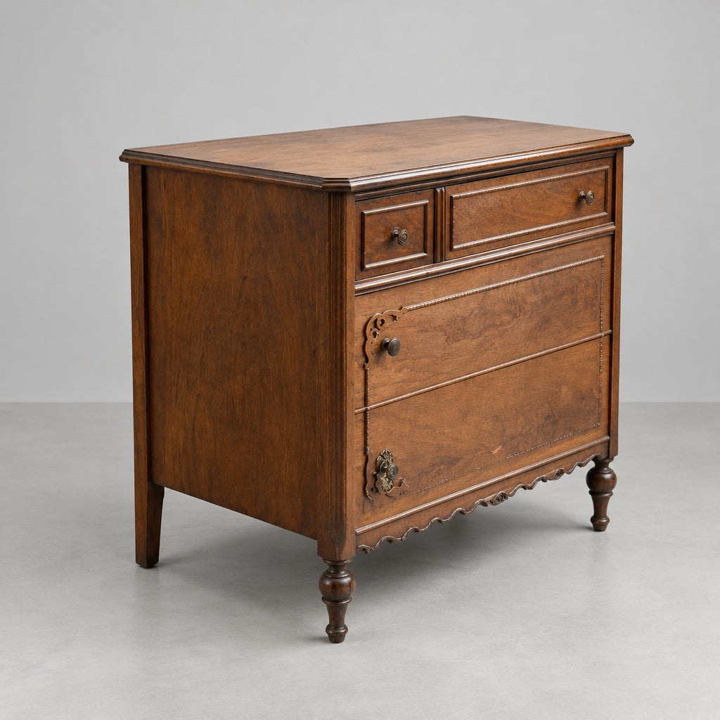 Antique Dark Oak Writing Desk with Intricate Carvings for Home Office