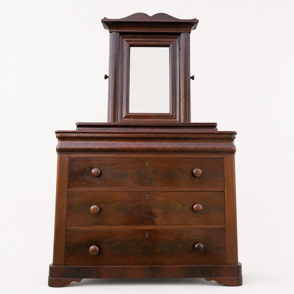 Vintage Mahogany Dresser with Mirror | Classic Victorian Style | Brown Finish